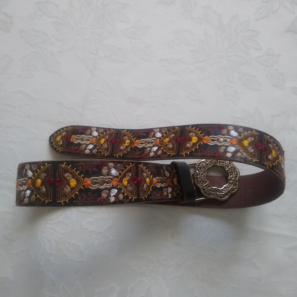 Embroidered boho leather belt